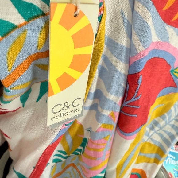 CC California Linen Tropical Wide Leg Pants Women’s M – Multicolor Leaf Print - Picture 4 of 5